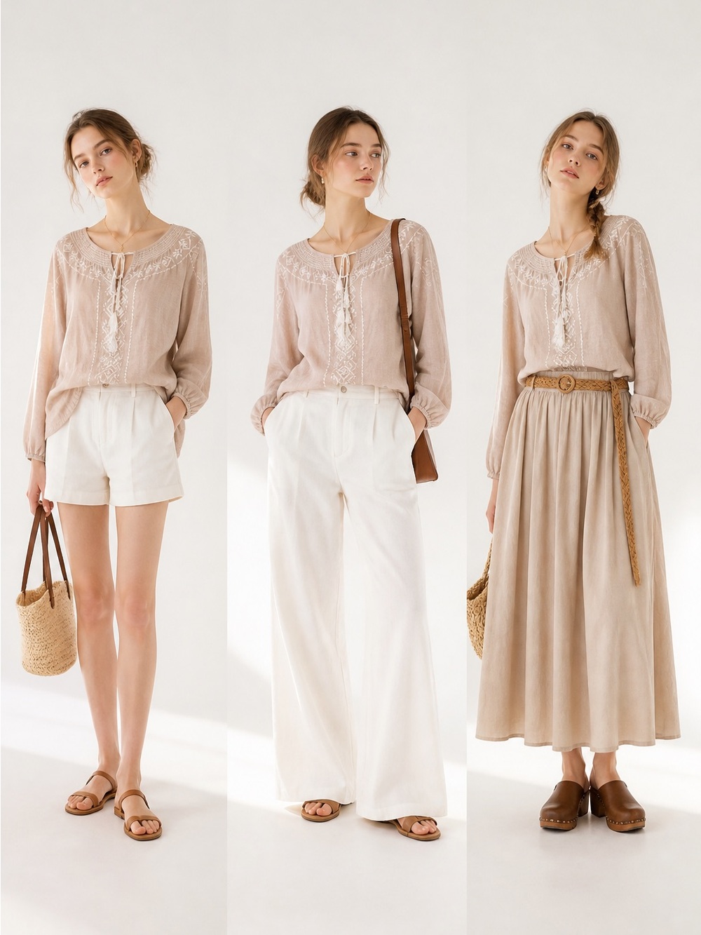Joie Linen Boho Long Sleeve Pullover Women M Embroidered Peasant Tassel Blouse